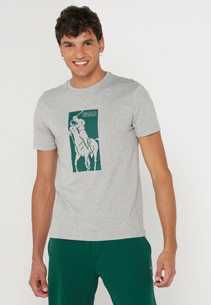 Tricouri gri pentru bărbați Ralph Lauren cu imprimeu cu gât crew