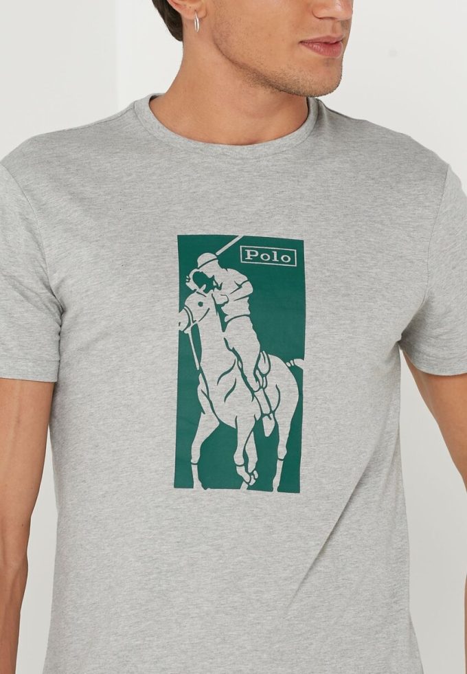 Tricouri gri pentru bărbați Ralph Lauren cu imprimeu cu gât crew