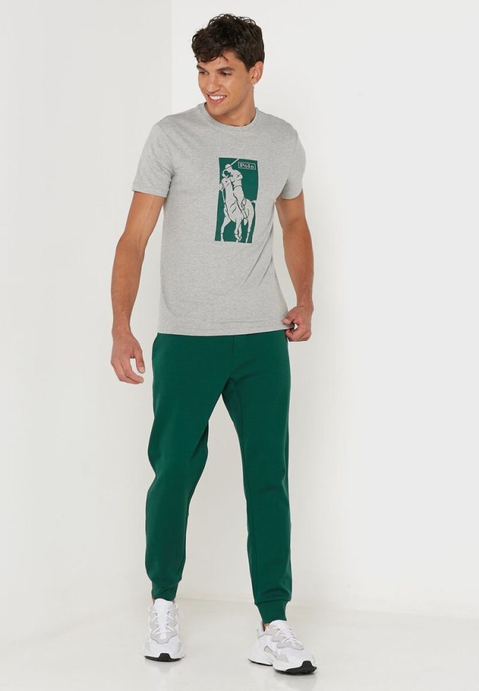 Tricouri gri pentru bărbați Ralph Lauren cu imprimeu cu gât crew