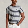 Tricouri gri pentru bărbați Ralph Lauren, personalizate, subțiri, cu dungi moale, din bumbac Tricouri gri pentru bărbați Ralph Lauren, personalizate, subțiri, cu dungi moale, din bumbac