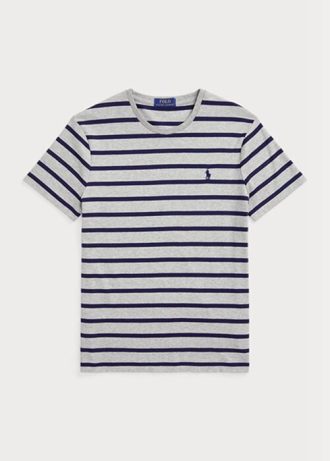 Tricouri gri pentru bărbați Ralph Lauren, personalizate, subțiri, cu dungi moale, din bumbac Tricouri gri pentru bărbați Ralph Lauren, personalizate, subțiri, cu dungi moale, din bumbac