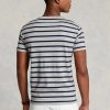 Tricouri gri pentru bărbați Ralph Lauren, personalizate, subțiri, cu dungi moale, din bumbac Tricouri gri pentru bărbați Ralph Lauren, personalizate, subțiri, cu dungi moale, din bumbac