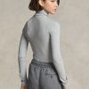 Tricouri gri pentru femei Ralph Lauren, cu guler rotit cu coaste
