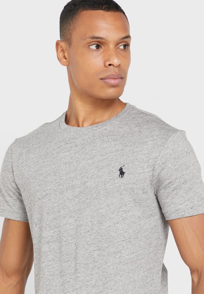 Tricouri gri Ralph Lauren Essential Crew Gât pentru bărbați