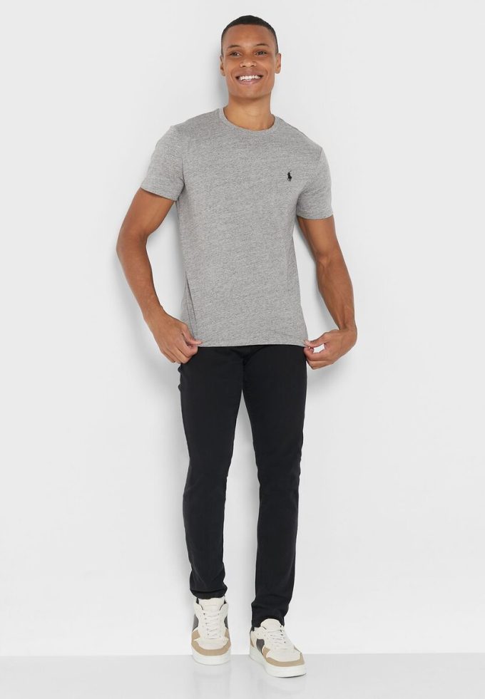 Tricouri gri Ralph Lauren Essential Crew Gât pentru bărbați