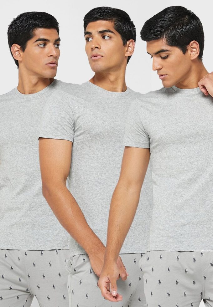 Tricouri gri Ralph Lauren pentru bărbați, pachet de 3 asortate, cu gât crew