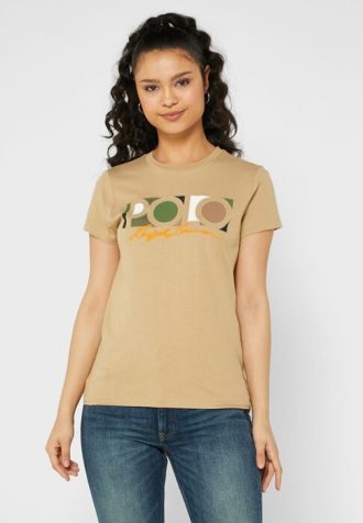 Tricouri maro Ralph Lauren cu gât rotund pentru femei Tricouri maro Ralph Lauren cu gât rotund pentru femei