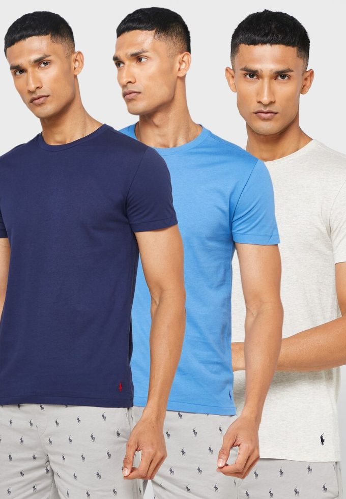 Tricouri multicolore pentru bărbați Ralph Lauren, pachet de 3 asortate, cu gât crew