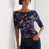 Tricouri multicolore pentru femei Ralph Lauren, din bumbac elastic, cu gât cu barca