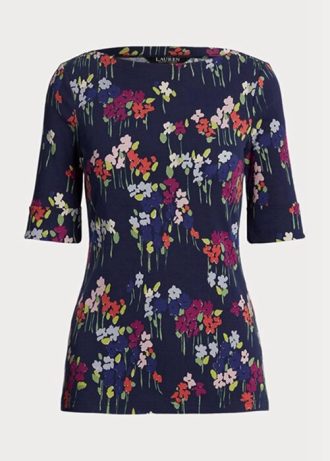 Tricouri multicolore pentru femei Ralph Lauren, din bumbac elastic, cu gât cu barca Tricouri multicolore pentru femei Ralph Lauren, din bumbac elastic, cu gât cu barca