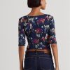 Tricouri multicolore pentru femei Ralph Lauren, din bumbac elastic, cu gât cu barca