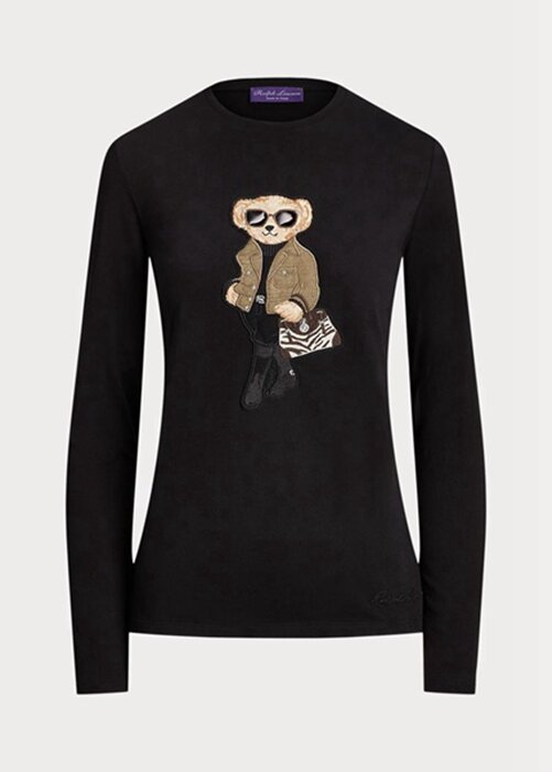 Tricouri negre cu mânecă lungă din bumbac Ralph Lauren Utility Bear pentru femei Tricouri negre cu mânecă lungă din bumbac Ralph Lauren Utility Bear pentru femei