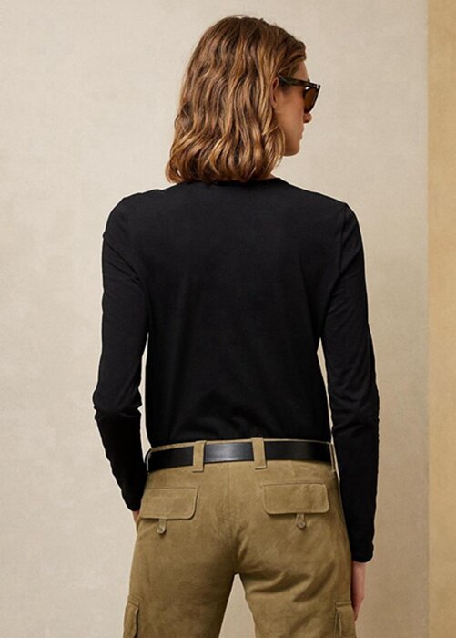 Tricouri negre cu mânecă lungă din bumbac Ralph Lauren Utility Bear pentru femei Tricouri negre cu mânecă lungă din bumbac Ralph Lauren Utility Bear pentru femei
