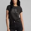 Tricouri negre din jerseu de bumbac cu logo Ralph Lauren pentru femei Tricouri negre din jerseu de bumbac cu logo Ralph Lauren pentru femei