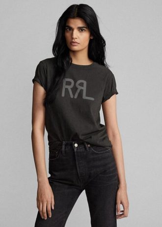 Tricouri negre din jerseu de bumbac cu logo Ralph Lauren pentru femei Tricouri negre din jerseu de bumbac cu logo Ralph Lauren pentru femei