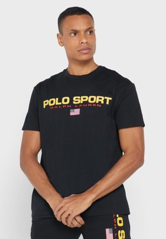 Tricouri negre pentru bărbați, cu logo-ul Ralph Lauren, cu gâtul rotund Tricouri negre pentru bărbați, cu logo-ul Ralph Lauren, cu gâtul rotund