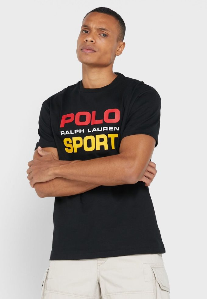 Tricouri negre pentru bărbați, cu logo-ul Ralph Lauren, cu gâtul rotund