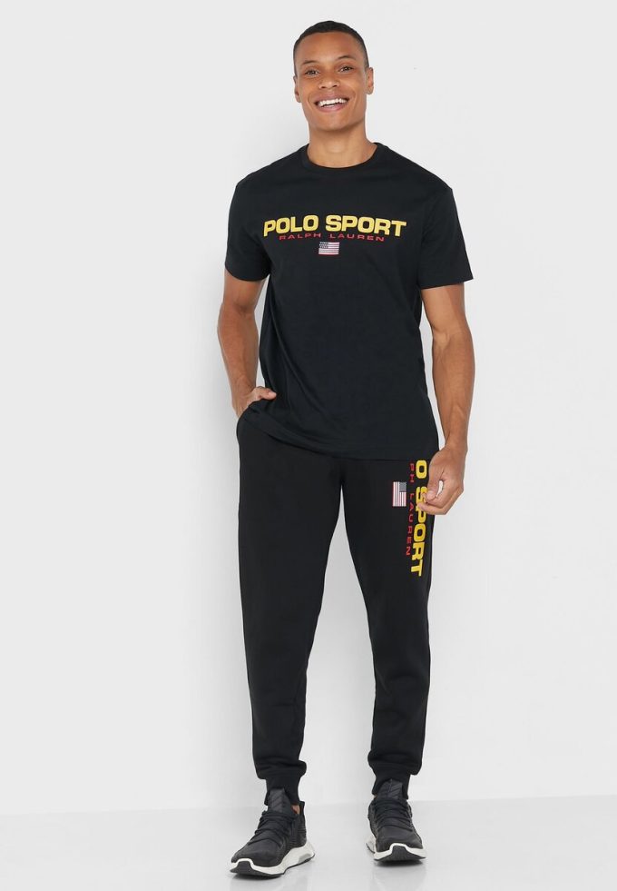 Tricouri negre pentru bărbați, cu logo-ul Ralph Lauren, cu gâtul rotund