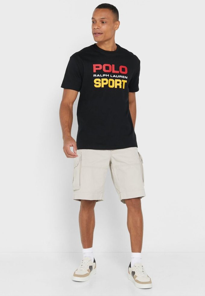 Tricouri negre pentru bărbați, cu logo-ul Ralph Lauren, cu gâtul rotund