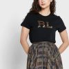 Tricouri negre Ralph Lauren cu logo-ul cu gât rotund pentru femei Tricouri negre Ralph Lauren cu logo-ul cu gât rotund pentru femei