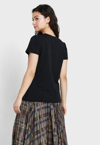 Tricouri negre Ralph Lauren cu logo-ul cu gât rotund pentru femei Tricouri negre Ralph Lauren cu logo-ul cu gât rotund pentru femei