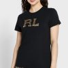 Tricouri negre Ralph Lauren cu logo-ul cu gât rotund pentru femei Tricouri negre Ralph Lauren cu logo-ul cu gât rotund pentru femei
