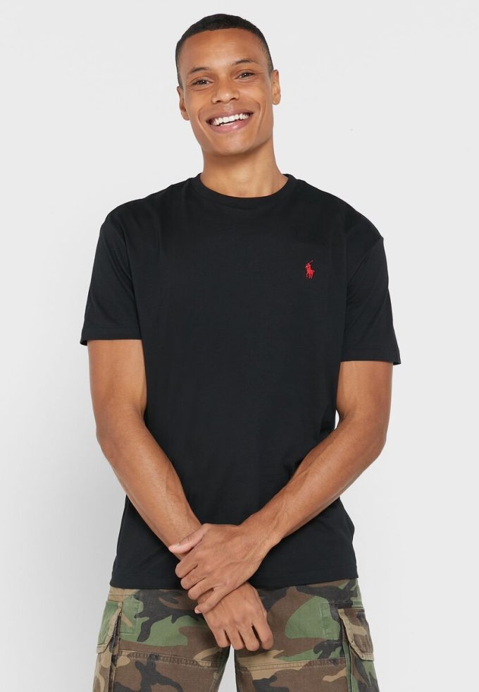 Tricouri negre Ralph Lauren Essential Crew Gate pentru bărbați Tricouri negre Ralph Lauren Essential Crew Gate pentru bărbați
