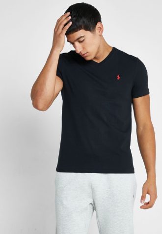 Tricouri negre Ralph Lauren Essential cu decolteu în V pentru bărbați Tricouri negre Ralph Lauren Essential cu decolteu în V pentru bărbați