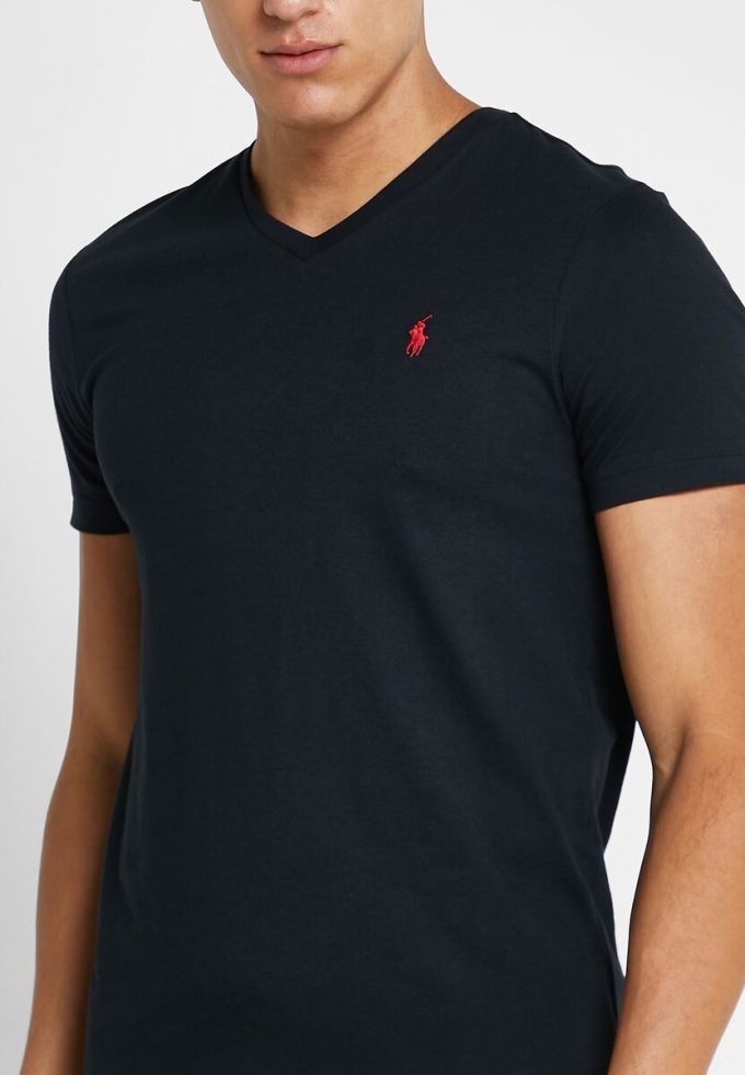 Tricouri negre Ralph Lauren Essential cu decolteu în V pentru bărbați Tricouri negre Ralph Lauren Essential cu decolteu în V pentru bărbați