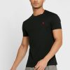 Tricouri negre Ralph Lauren pentru bărbați, cu logo brodat cu gât crew