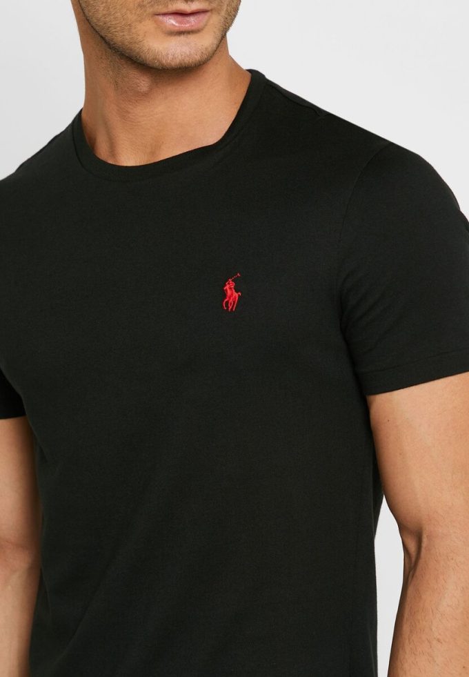 Tricouri negre Ralph Lauren pentru bărbați, cu logo brodat cu gât crew