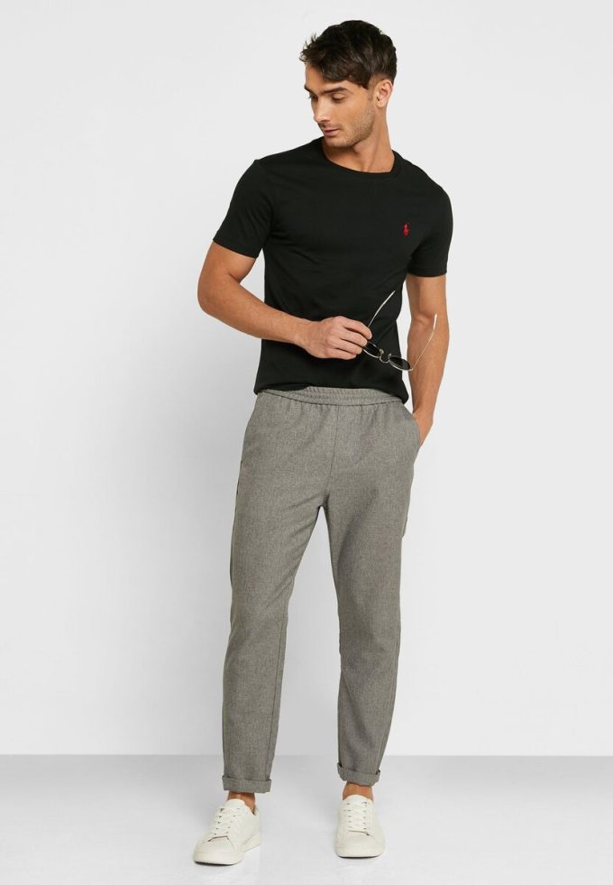 Tricouri negre Ralph Lauren pentru bărbați, cu logo brodat cu gât crew