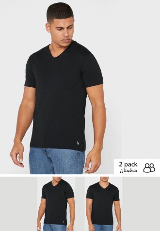 Tricouri negre Ralph Lauren pentru bărbați, pachet de 2 tricouri esențiale cu decolteu în V Tricouri negre Ralph Lauren pentru bărbați, pachet de 2 tricouri esențiale cu decolteu în V