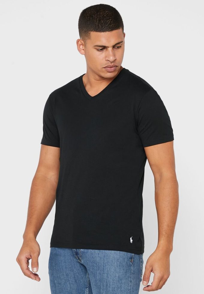 Tricouri negre Ralph Lauren pentru bărbați, pachet de 2 tricouri esențiale cu decolteu în V Tricouri negre Ralph Lauren pentru bărbați, pachet de 2 tricouri esențiale cu decolteu în V