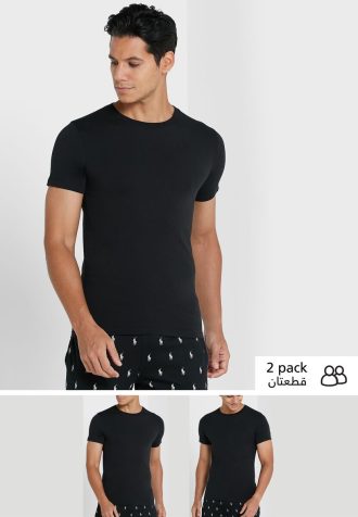Tricouri negre Ralph Lauren pentru bărbați, pachet de 2 tricouri Essential cu gât turnat Tricouri negre Ralph Lauren pentru bărbați, pachet de 2 tricouri Essential cu gât turnat