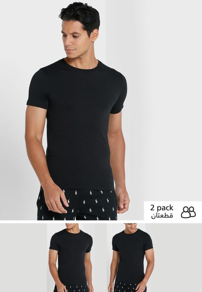 Tricouri negre Ralph Lauren pentru bărbați, pachet de 2 tricouri Essential cu gât turnat Tricouri negre Ralph Lauren pentru bărbați, pachet de 2 tricouri Essential cu gât turnat