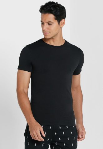 Tricouri negre Ralph Lauren pentru bărbați, pachet de 2 tricouri Essential cu gât turnat Tricouri negre Ralph Lauren pentru bărbați, pachet de 2 tricouri Essential cu gât turnat