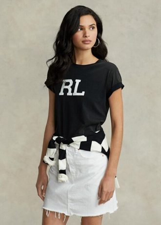 Tricouri negre Ralph Lauren Rl Logo Jersey pentru femei Tricouri negre Ralph Lauren Rl Logo Jersey pentru femei