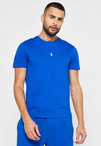 Tricouri pentru bărbați albastru Ralph Lauren Essential cu gât crew Tricouri pentru bărbați albastru Ralph Lauren Essential cu gât crew