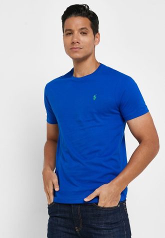 Tricouri pentru bărbați albastru Ralph Lauren Essential cu gât crew Tricouri pentru bărbați albastru Ralph Lauren Essential cu gât crew