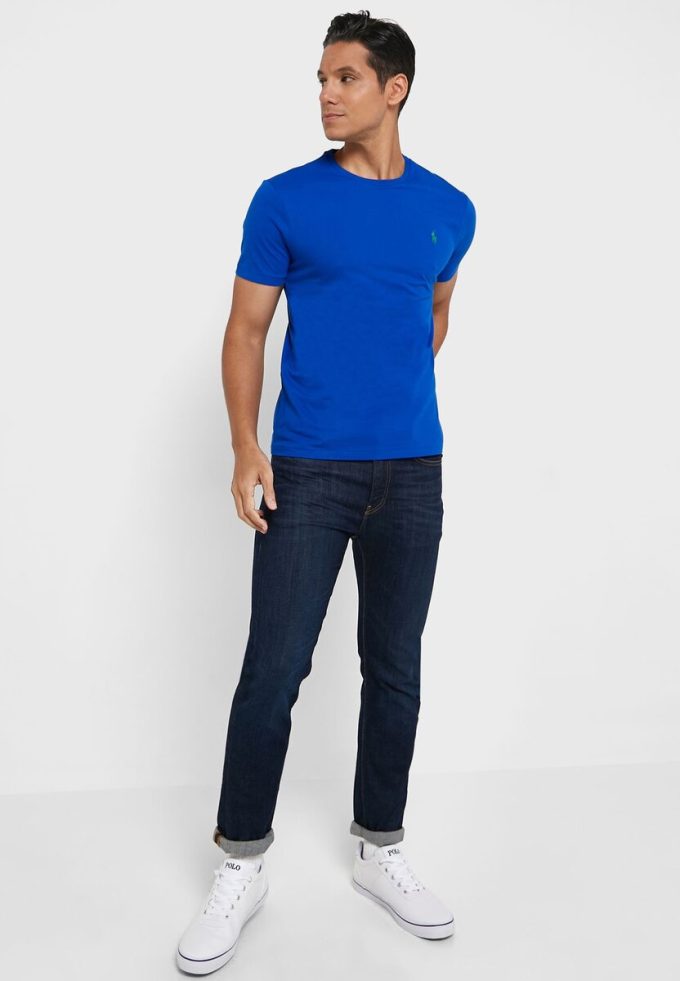 Tricouri pentru bărbați albastru Ralph Lauren Essential cu gât crew Tricouri pentru bărbați albastru Ralph Lauren Essential cu gât crew