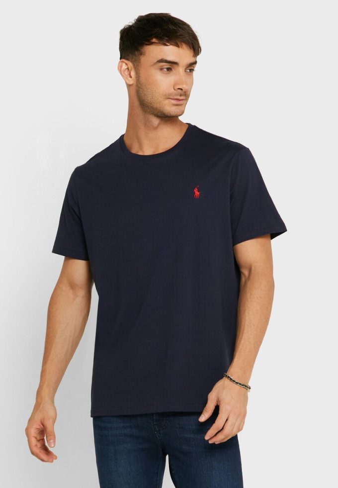 Tricouri pentru bărbați, blumarin, cu logo brodat Ralph Lauren, cu gât crew