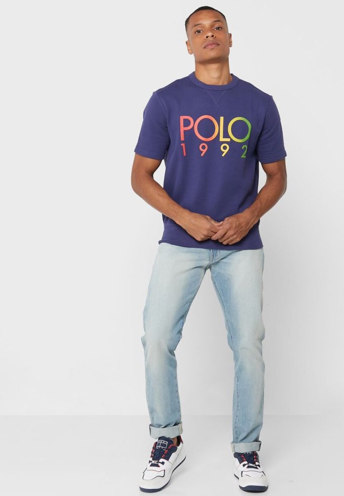 Tricouri pentru bărbați, cu logo-ul Ralph Lauren, cu decolteu rotund