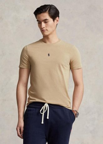 Tricouri pentru bărbați kaki Ralph Lauren, personalizate, slim cu gât crew, pentru bărbați