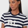 Tricouri pentru femei Ralph Lauren, cu dungi cu gât crew, bleumarin Tricouri pentru femei Ralph Lauren, cu dungi cu gât crew, bleumarin