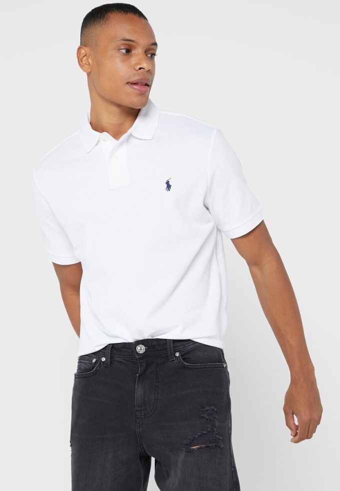 Tricouri polo albe Ralph Lauren Essential pentru bărbați Tricouri polo albe Ralph Lauren Essential pentru bărbați