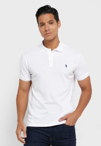 Tricouri polo albe Ralph Lauren Essential pentru bărbați Tricouri polo albe Ralph Lauren Essential pentru bărbați