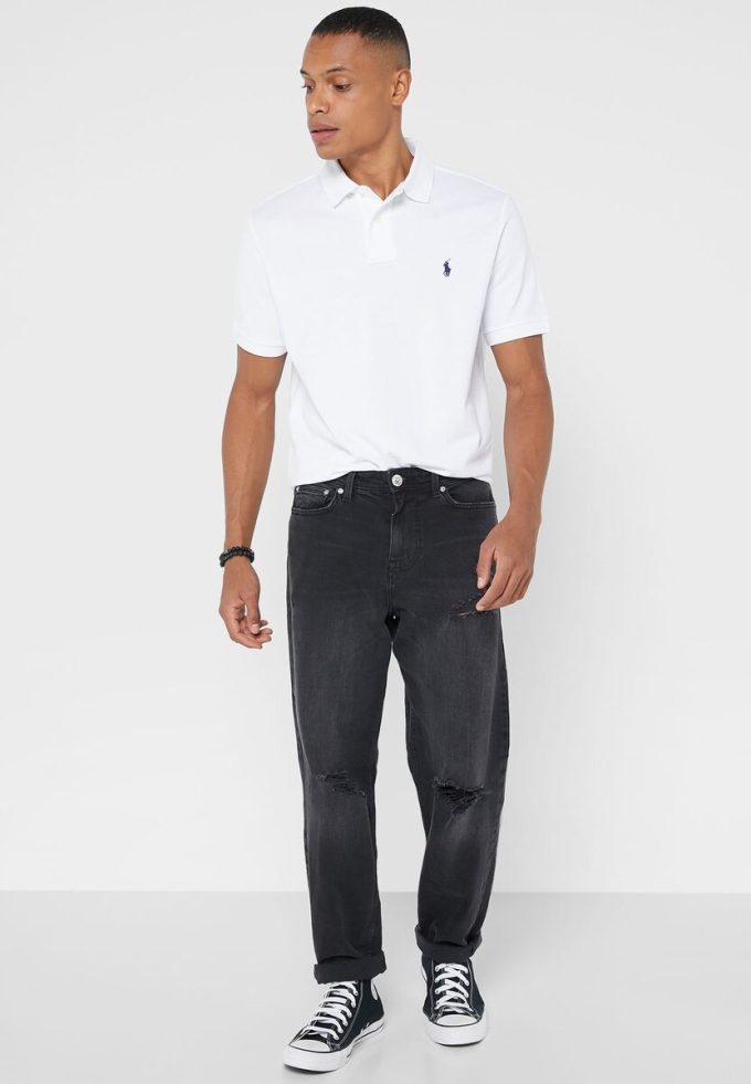 Tricouri polo albe Ralph Lauren Essential pentru bărbați Tricouri polo albe Ralph Lauren Essential pentru bărbați