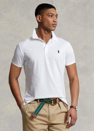 Tricouri polo albe Ralph Lauren, personalizate, slim fit Birdseye
