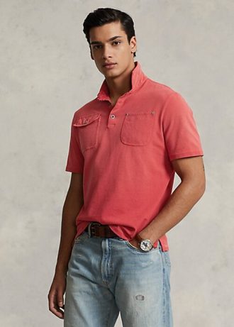 Tricouri polo cu buzunare din plasă, pentru bărbați, Ralph Lauren, de culoare clasică